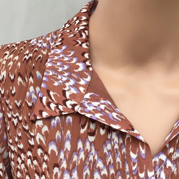 Nine West Feather Marks Georgette Collared Pleated along Sleeves Dress Small - Picture 3 of 9